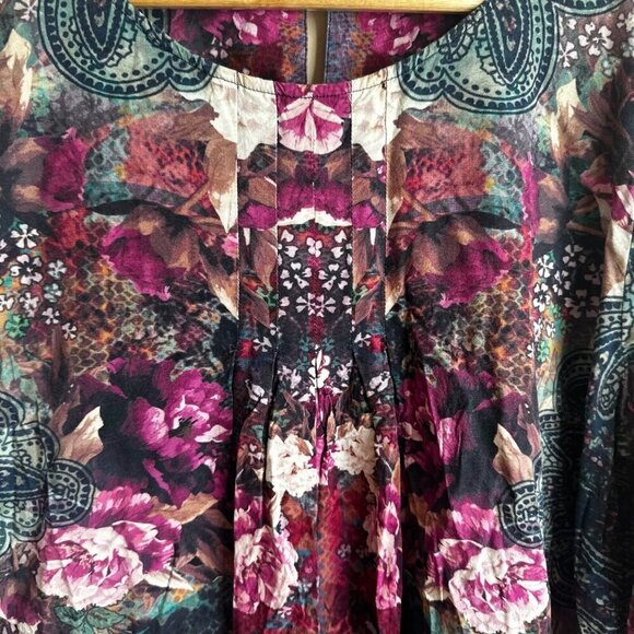 Soft Surroundings Blouse Top Womens 1X Purple Pleated Floral Cottagecore Boho - Picture 6 of 12